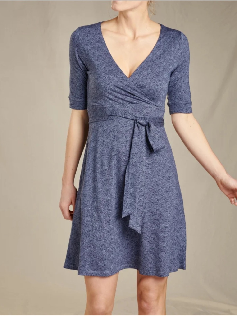 Toad & Co Cue‎ Wrap Cafe Herringbone Print Cotton Grey/Blue Long Sleeve Dress